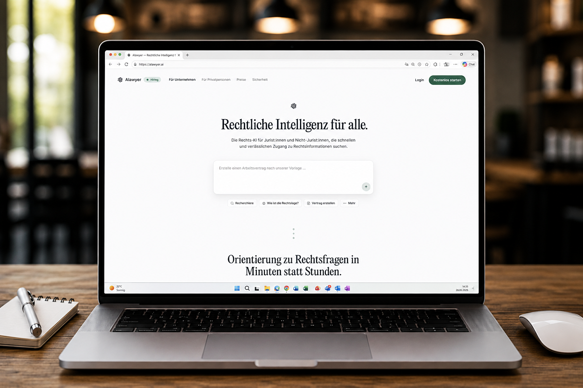 Alawyer, die KI zur Unterstützung bei der Beantwortung von Rechtsfragen, startet in Österreich.