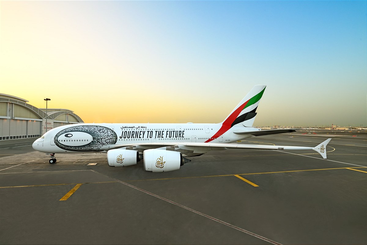 Neue Sonderlackierung des A380 widmet sich Dubais Museum of the Future