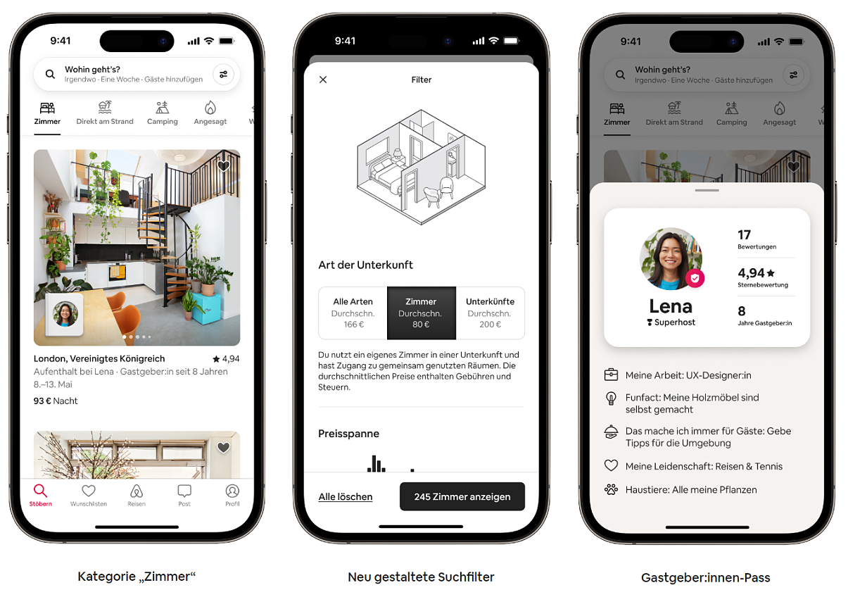 Airbnb Produkt Screenshots
