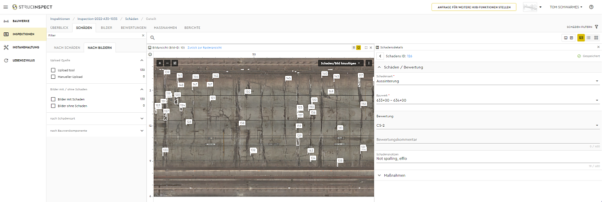 A screenshot of the STRUCINSPECT Infrastructure Lifecycle Hub, which provides a central interface for documenting and collating data. 