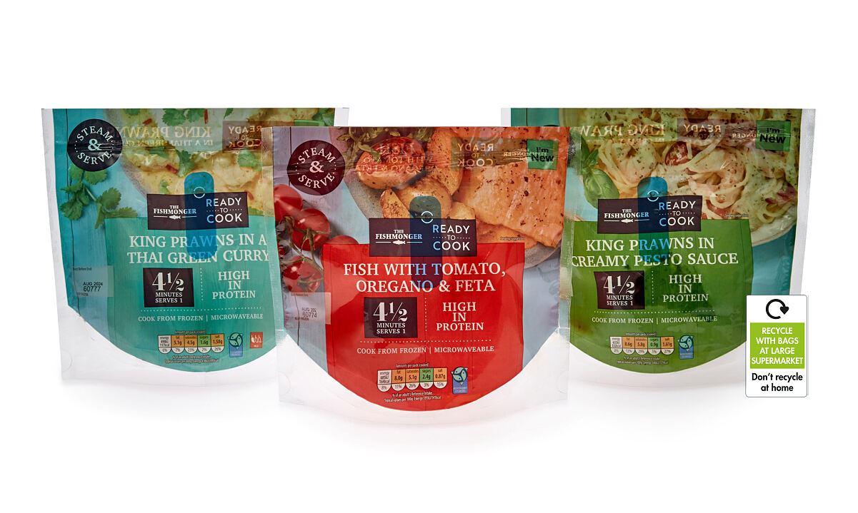 Aldi UK ‘Steam & Serve’ microwaveable meals in recyclable pouches