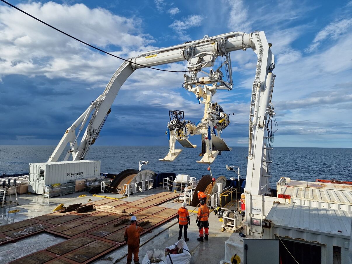 Plough handling A-frame onboard Prysmian’s Leonardo da Vinci. 