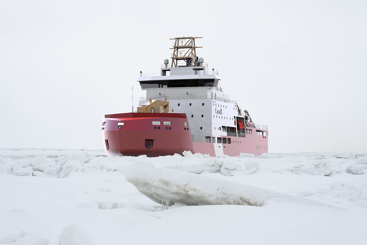 PALFINGER MARINE stattet sechs der neuen Mehrzweckschiffe (MPV) der kanadischen Küstenwache mit modernen Rettungsbooten und Davits aus. (Rendering) 