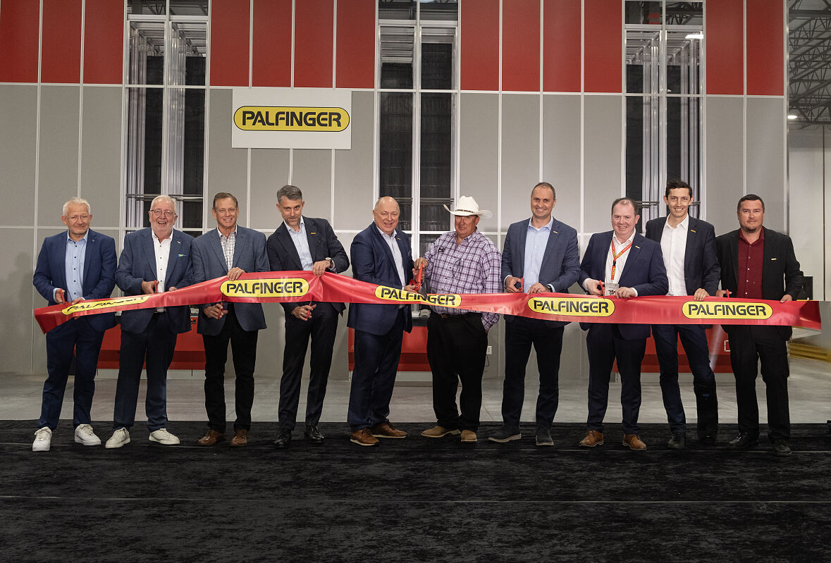 A ceremonial ribbon cutting marked the opening of PALFINGER’s new Parts Distribution Center, featuring (left-right): 