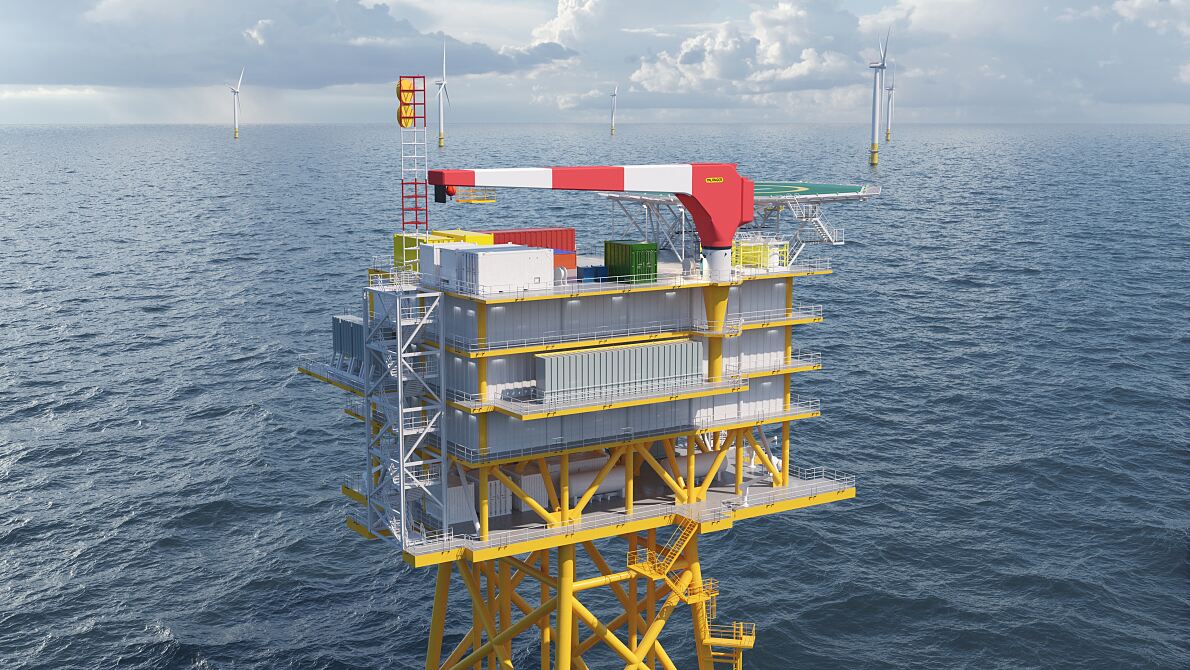 Die vollelektrischen Auslegerkrane sind die ersten ihrer Art, die auf Offshore-Windkraftwerken installiert werden.